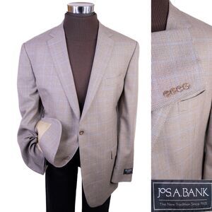 Jos A Bank Blazer Sz 46R Windowpane Houndstooth Sport Coat Jacket Blazer Wool